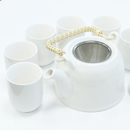 Conjunto de Bule Branco Clássico com Seis Chávenas