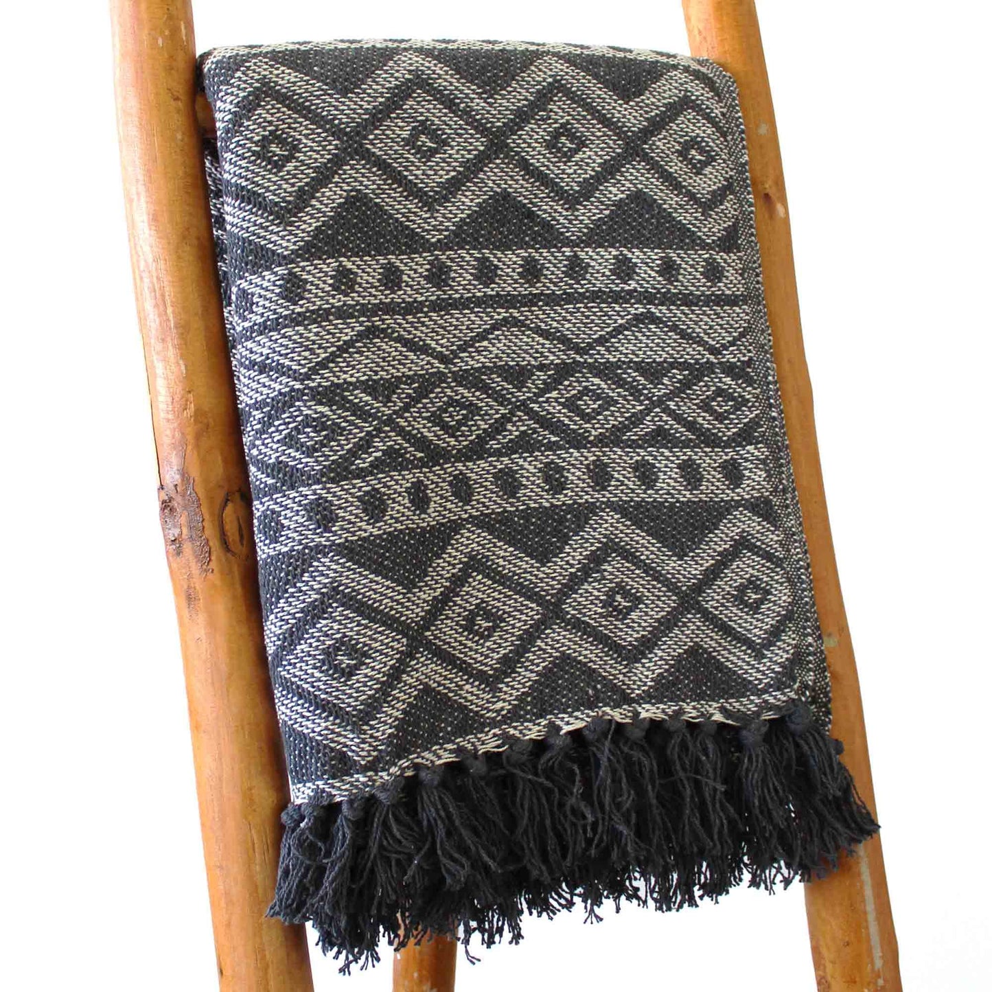 Manta Boho 100% Algodão — Cinzento Geométrico