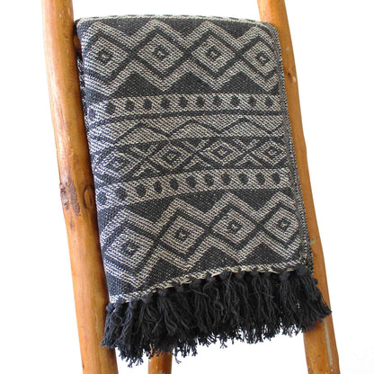 Manta Boho 100% Algodão — Cinzento Geométrico