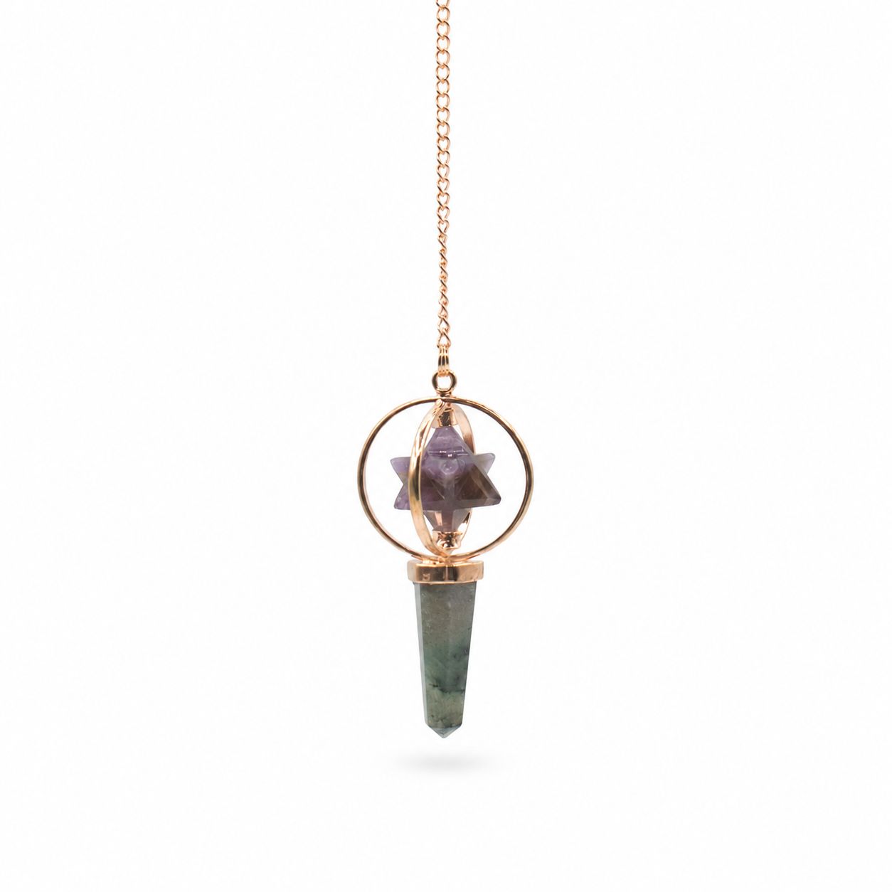 Péndulo Merkaba Giratório de Duas Peças - Ametista e Labradorite
