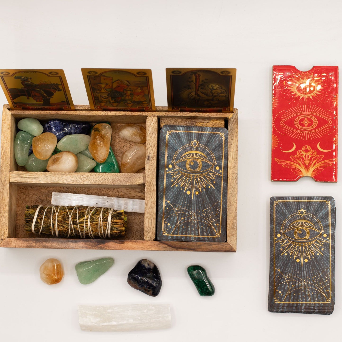Caixa de Tarot de Três Secções com Suporte para Cartas