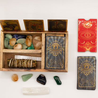 Caixa de Tarot de Três Secções com Suporte para Cartas