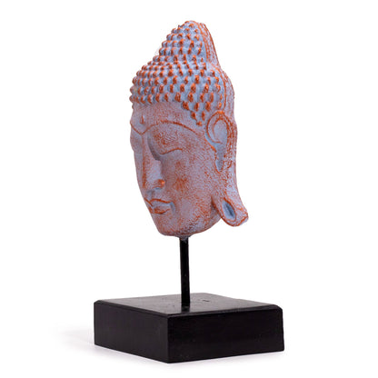 Cabeça de Buda Serenidade Grande sobre Suporte - Efeito Cobre Azul