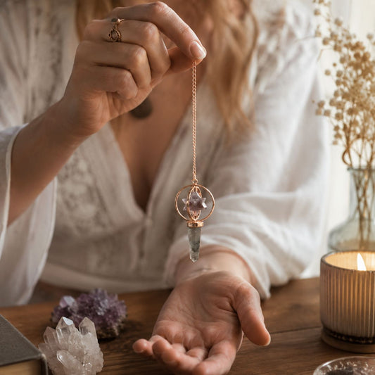 Péndulo Merkaba Giratório de Duas Peças - Ametista e Labradorite