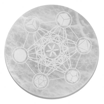 Placa de Carga de Selenite Grande 18cm - Geometria Sagrada