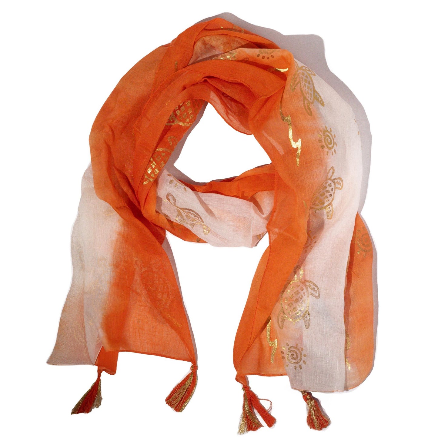 Lenço Nomad Sari Verão com Estampado de Tartarugas - Coral (180x50cm)