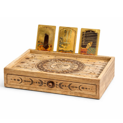 Caixa de Tarot Talhada Sol e Lua com Gaveta