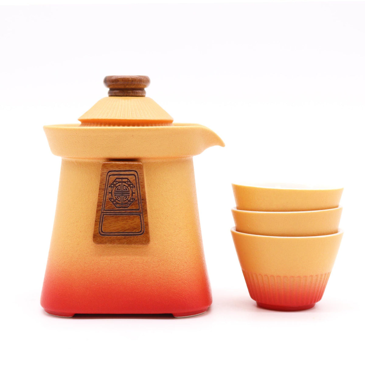 Conjunto de Bule Temple com Três Chávenas, Terra Laranja