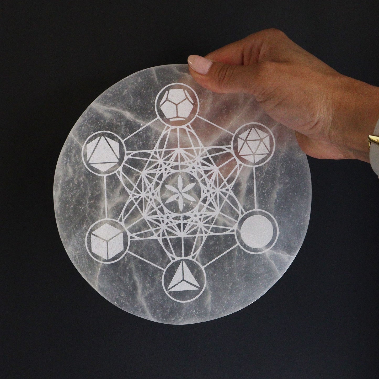 Placa de Carga de Selenite Grande 18cm - Geometria Sagrada
