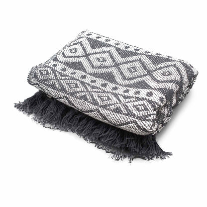 Manta Boho 100% Algodão — Cinzento Geométrico