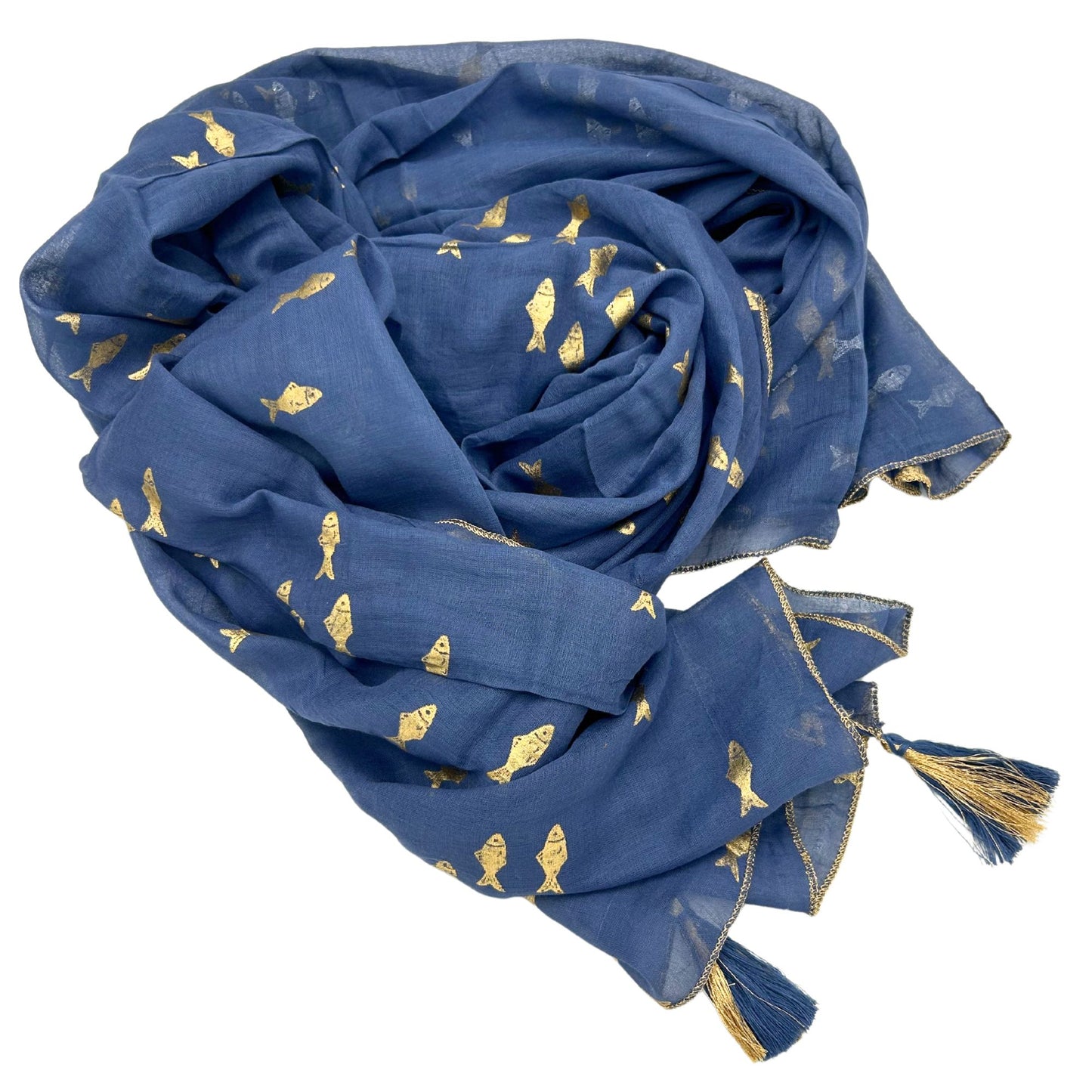 Pareo Nomad Sari Mediterrâneo - Peixes Azul Marinho e Dourado