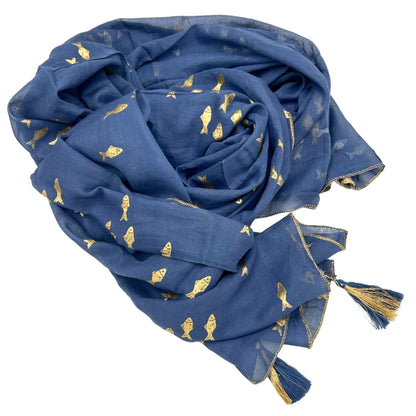 Pareo Nomad Sari Mediterrâneo - Peixes Azul Marinho e Dourado