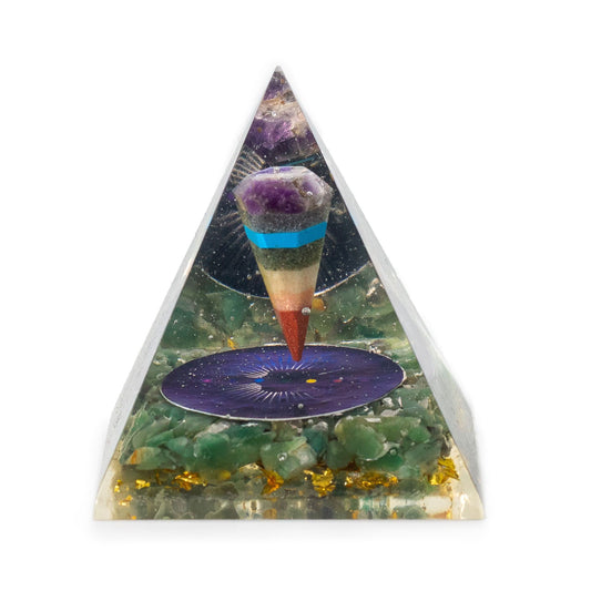 Pirâmide de Orgonite 7 x 6 cm com Pêndulo e Aventurina Verde