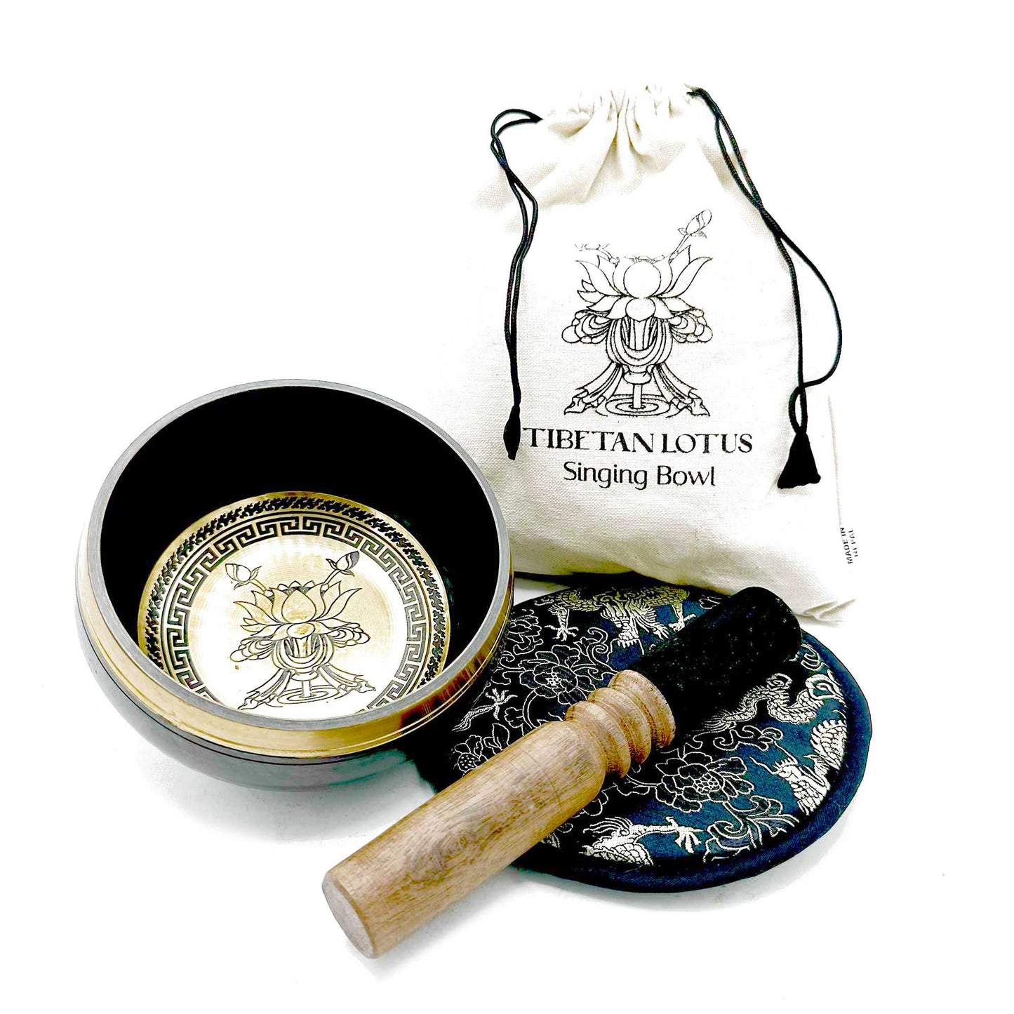 Set de Oferta Taça Tibetana Gravada à Mão - 14 cm - Flor de Lótus