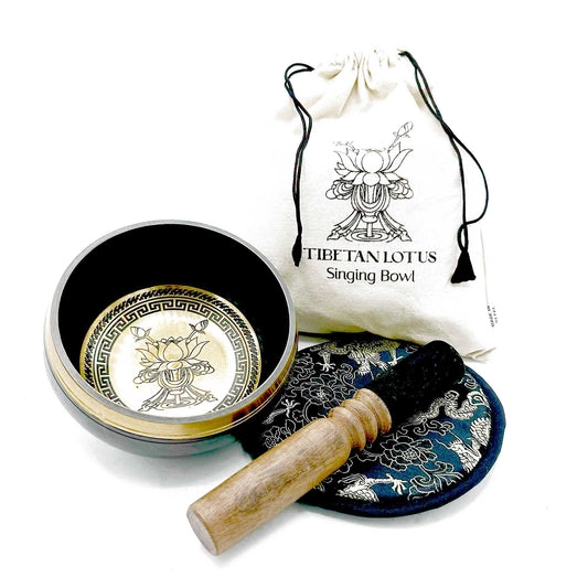 Set de Oferta Taça Tibetana Gravada à Mão - 14 cm - Flor de Lótus