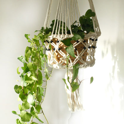Suporte de Vaso em Macramé - Grande com Contas