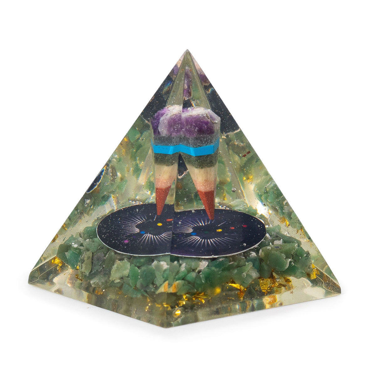 Pirâmide de Orgonite 7 x 6 cm com Pêndulo e Aventurina Verde