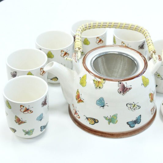 Conjunto de Bule com Seis Chávenas e Borboletas
