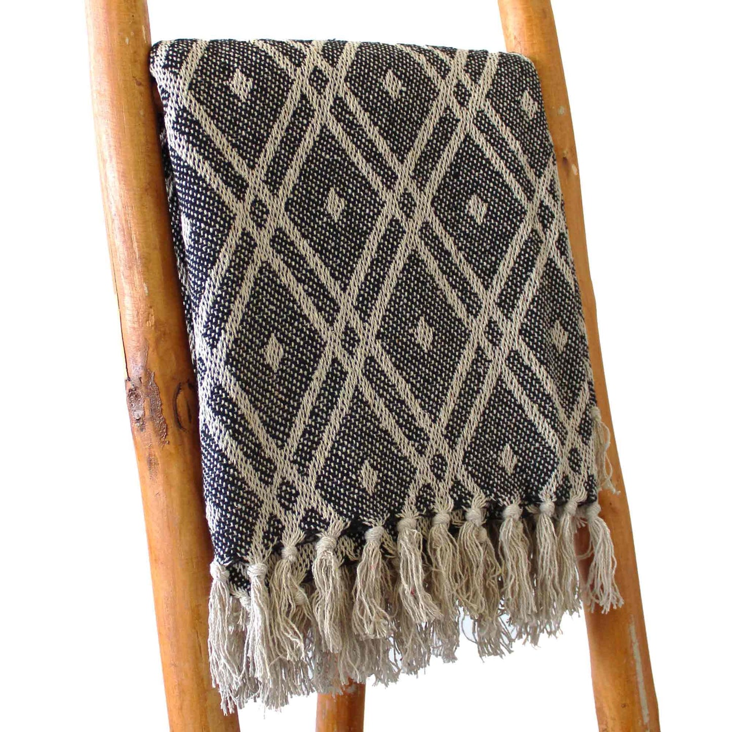 Manta Boho 100% Algodão — Preto & Bege Regency
