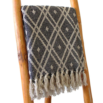 Manta Boho 100% Algodão — Preto & Bege Regency