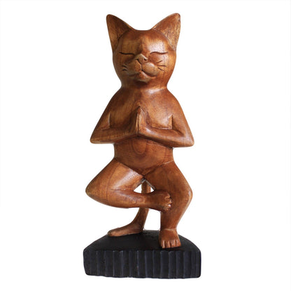 Gato de Yoga Esculpido à Mão - Uma Perna