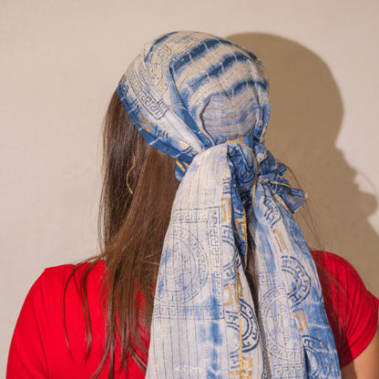 Lenço Nomad Sari Marbella Verão - Azul e Dourado (180x50cm)