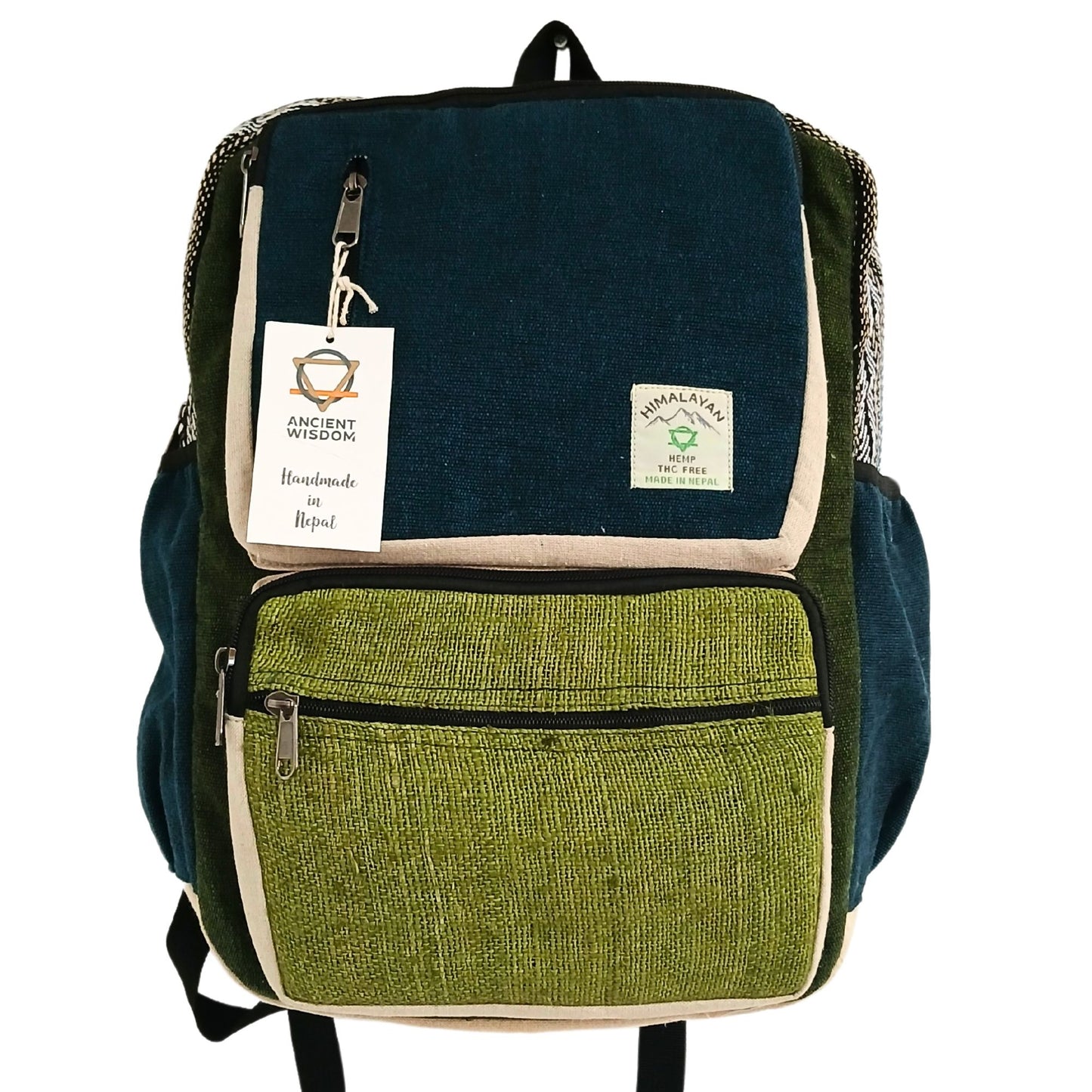 Mochila Grande de Cânhamo - Azul-Petróleo e Sálvia