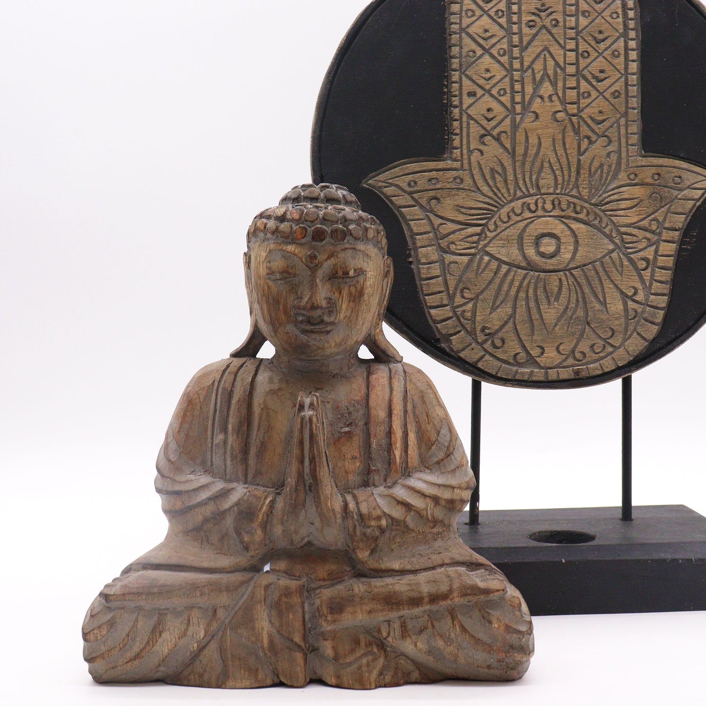 Conjunto Buda Feng Shui - Hamsa - Cinzento