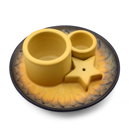 Suporte Cerâmico para Palo Santo e Incenso - Mandala Amarelo