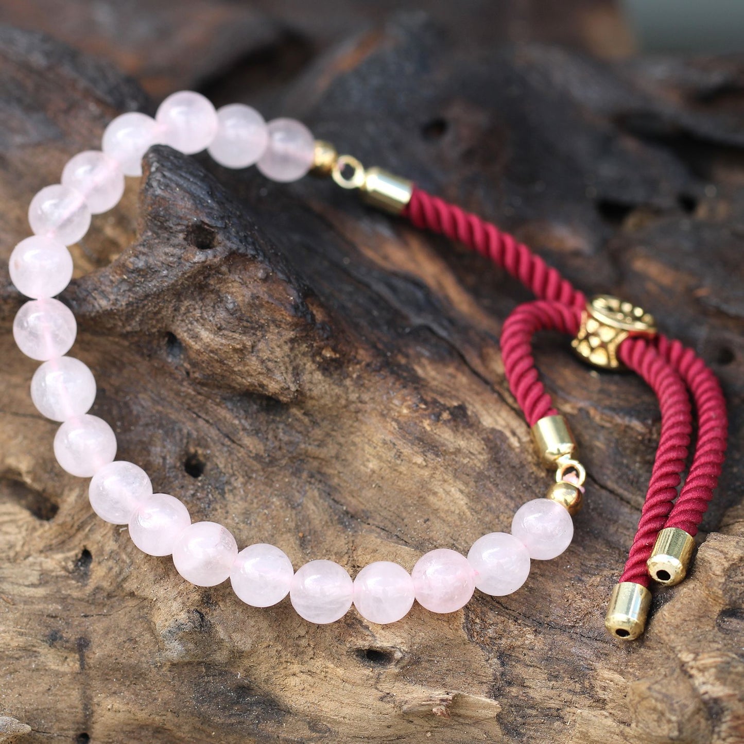 Pulseira de Quartzo Rosa Ajustável