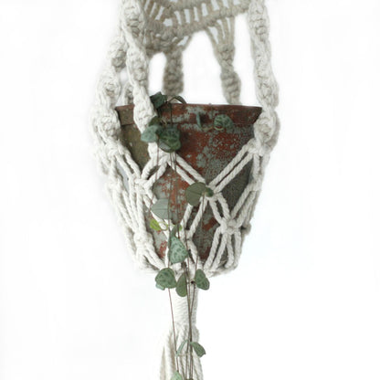 Suporte de Vaso em Macramé - Longo com Aro de Ratão