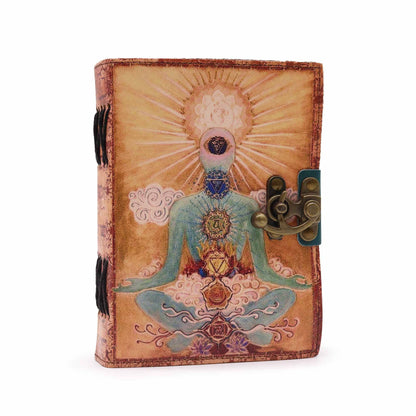 Caderno de Couro Genuíno - Buda 7 Chakras
