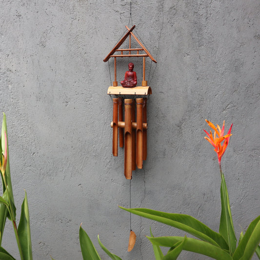 Sino de Vento Bamboo - Buda Castanho 6 Tubos