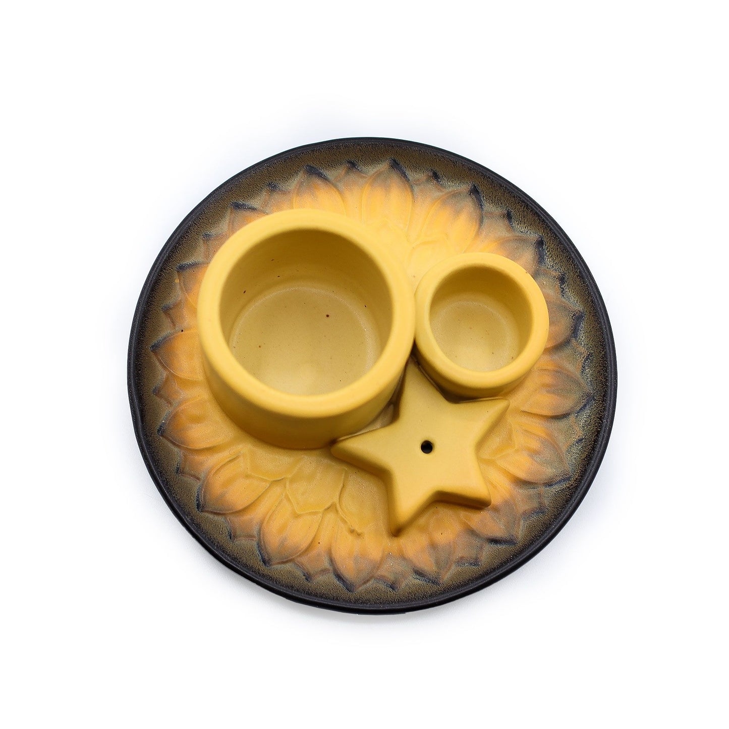 Suporte Cerâmico para Palo Santo e Incenso - Mandala Amarelo