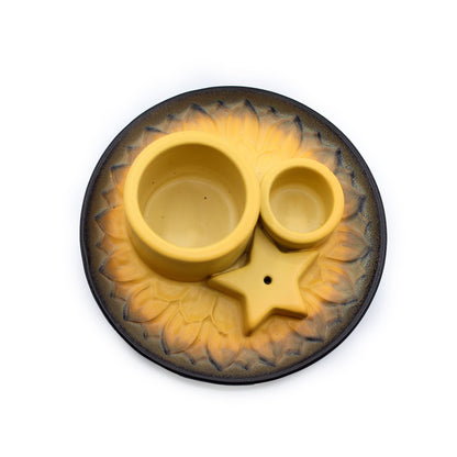 Suporte Cerâmico para Palo Santo e Incenso - Mandala Amarelo