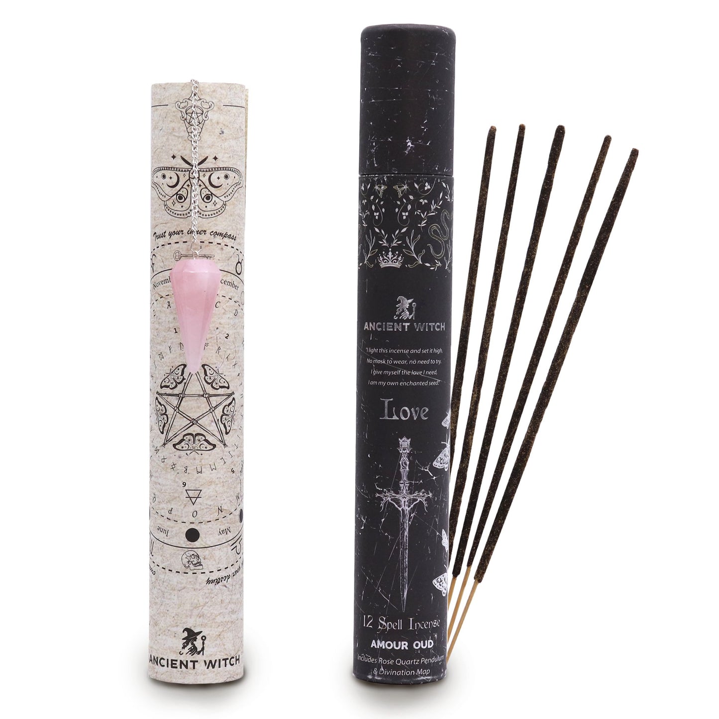 Incenso Ritual de Bruxa Antiga - Amor | Pêndulo de Quartzo Rosa