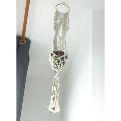 Suporte de Vaso em Macramé - Longo com Aro de Ratão