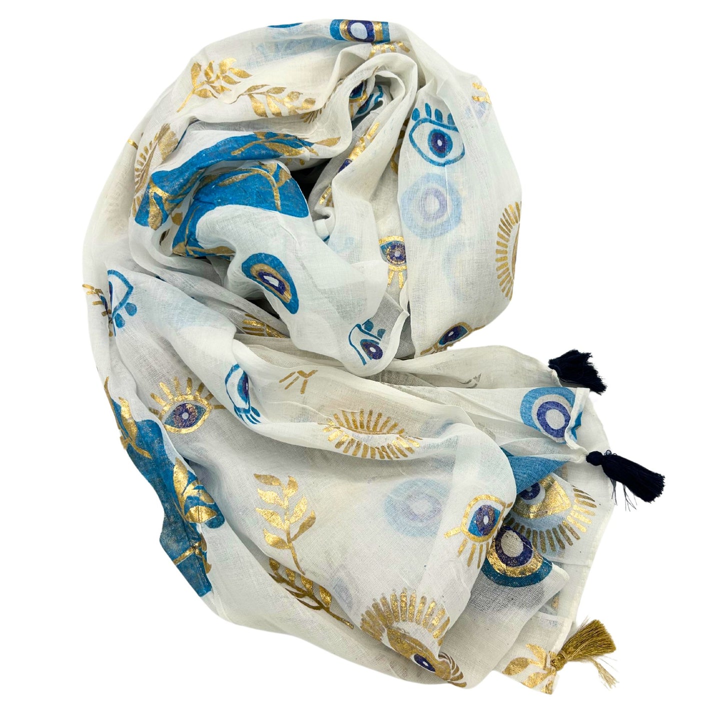 Pareo Nomad Sari Mediterrâneo - Olho Turco Branco, Azul e Dourado