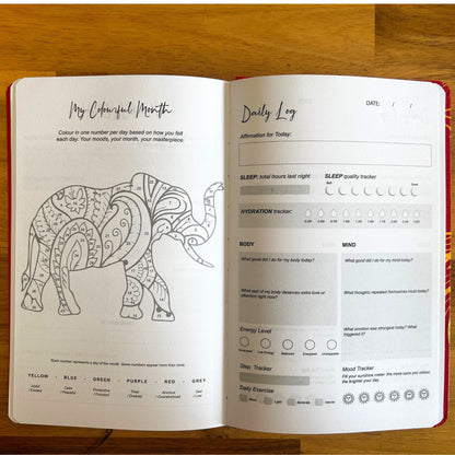 Diário de Bem-Estar Vermelho - Mandala Dourado e Lótus