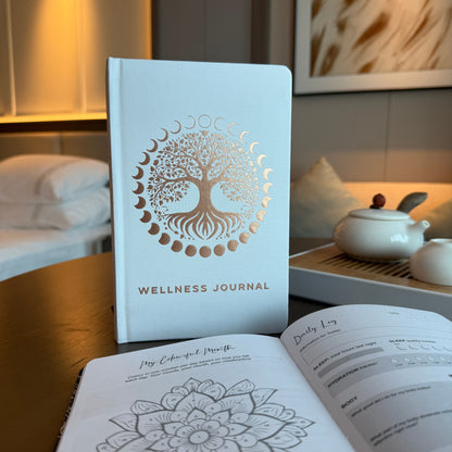 Caderno de Bem-Estar Branco - Árvore da Vida em Ouro Rosa