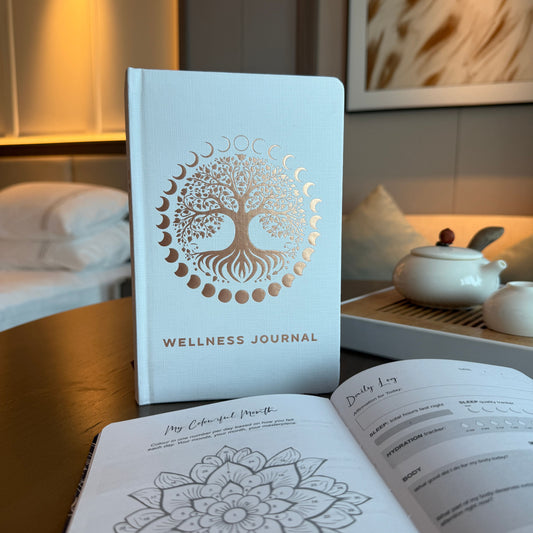 Caderno de Bem-Estar Branco - Árvore da Vida em Ouro Rosa