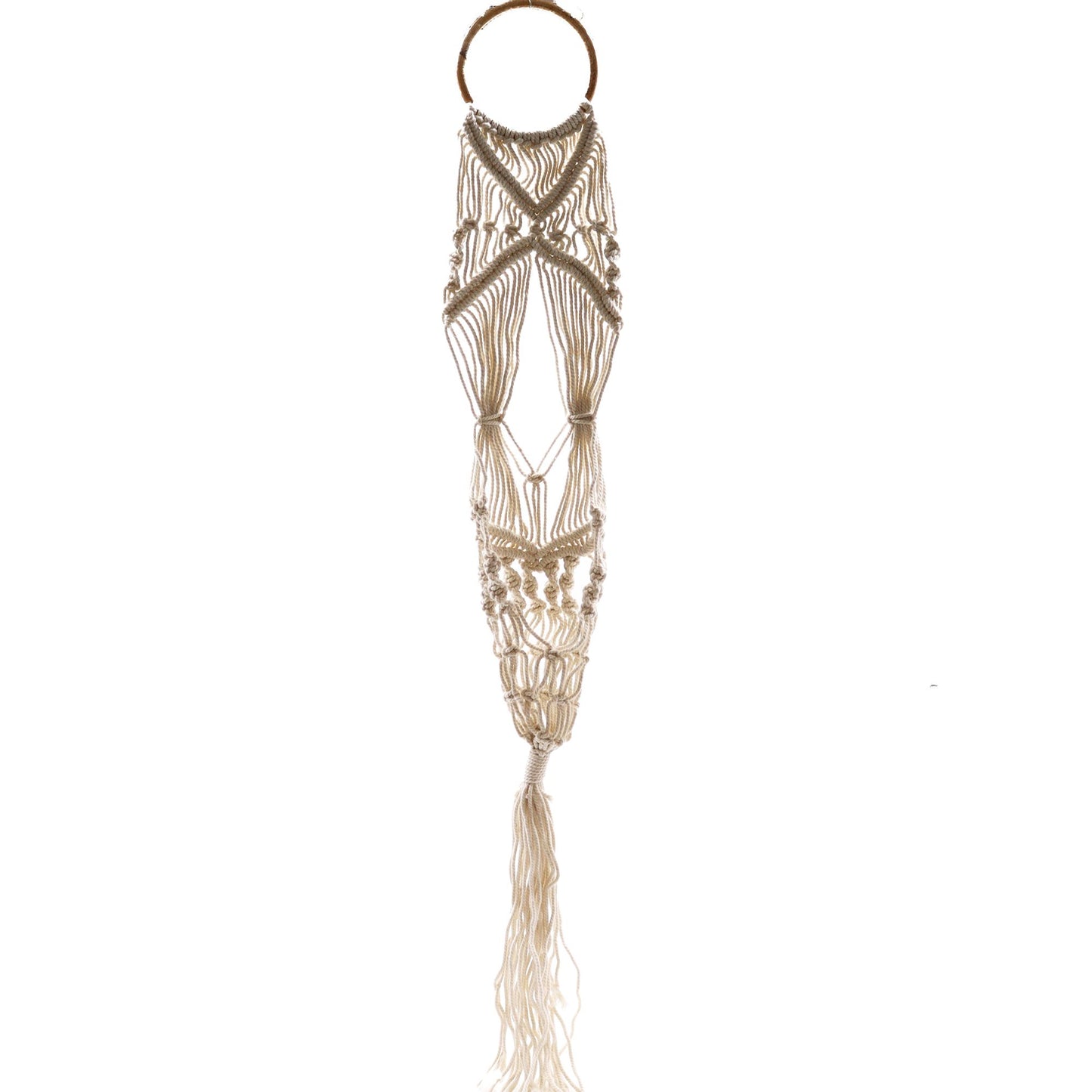 Suporte de Vaso em Macramé - Longo com Aro de Ratão