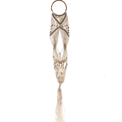 Suporte de Vaso em Macramé - Longo com Aro de Ratão