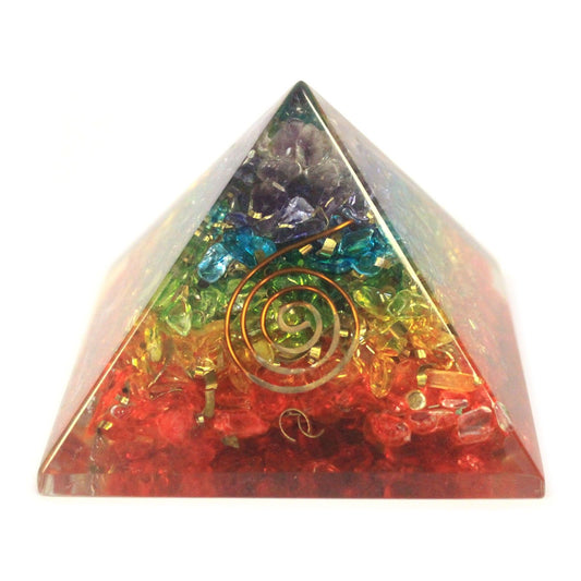 Pirâmide de Orgonite 70 mm com Cristais dos Chakras