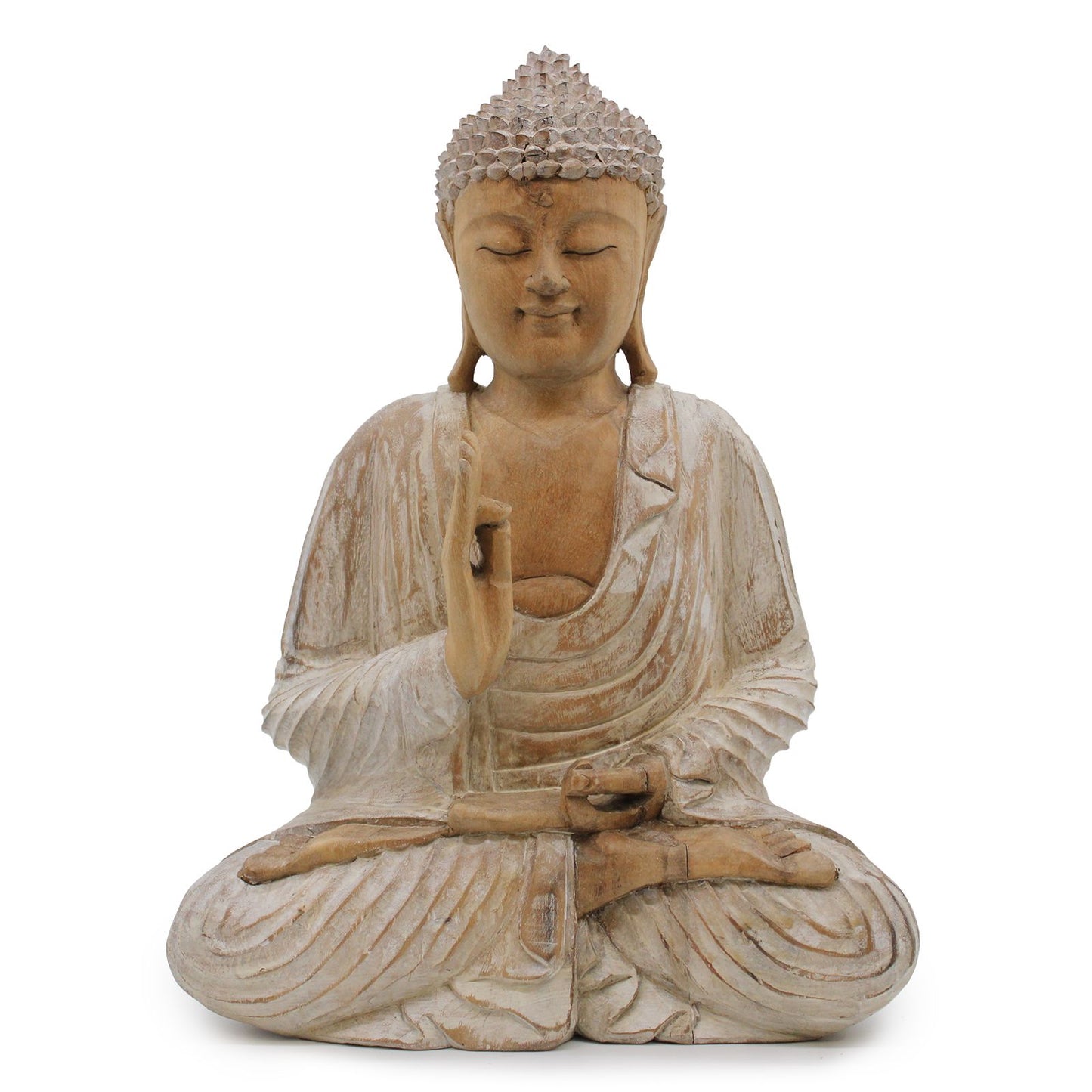 Estátua de Buda Branqueada - 40cm Transmissão de Ensinamento