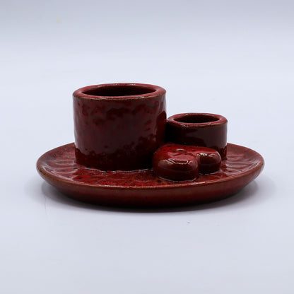 Suporte Cerâmico para Palo Santo e Incenso - Mandala - Vermelho com Brilho em Forma de Coração