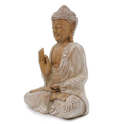 Estátua de Buda Branqueada - 40cm Transmissão de Ensinamento