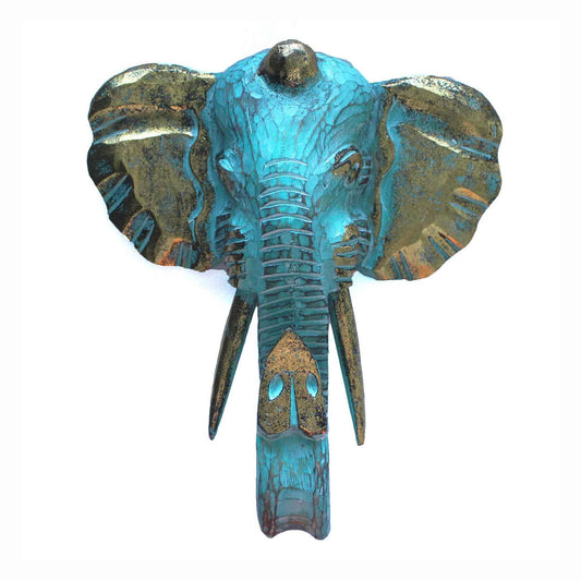 Cabeça Grande de Elefante - Dourado e Turquesa