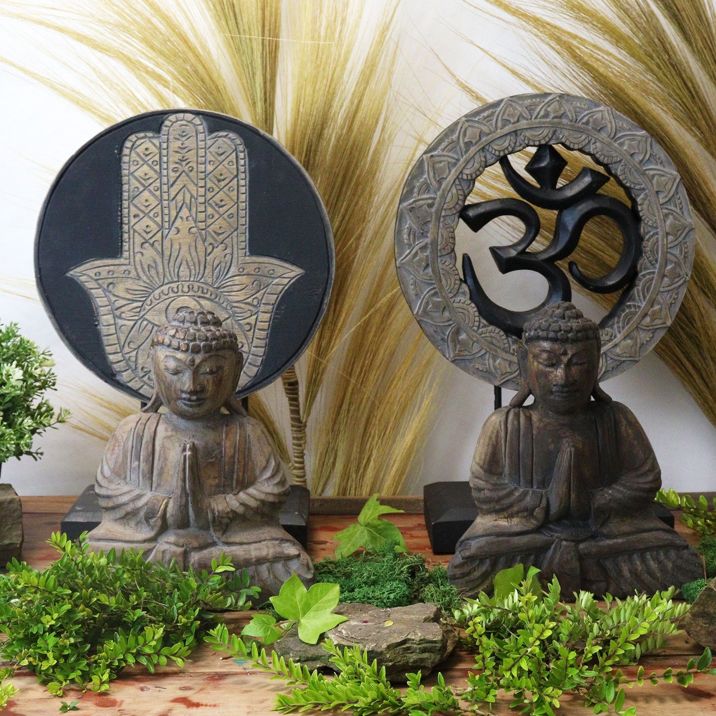 Conjunto Buda Feng Shui - Hamsa - Cinzento
