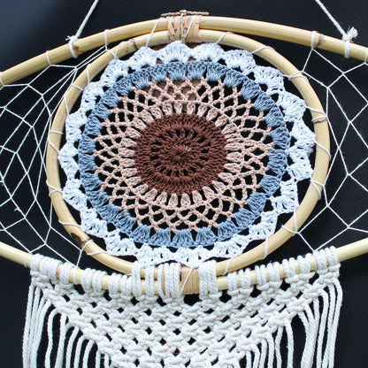Guarda Sonhos Macramé - Grande Olho Branco/Cinza/Castanho